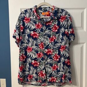 Newport Isle Floral Hawaiian Shirt - Red and Navy